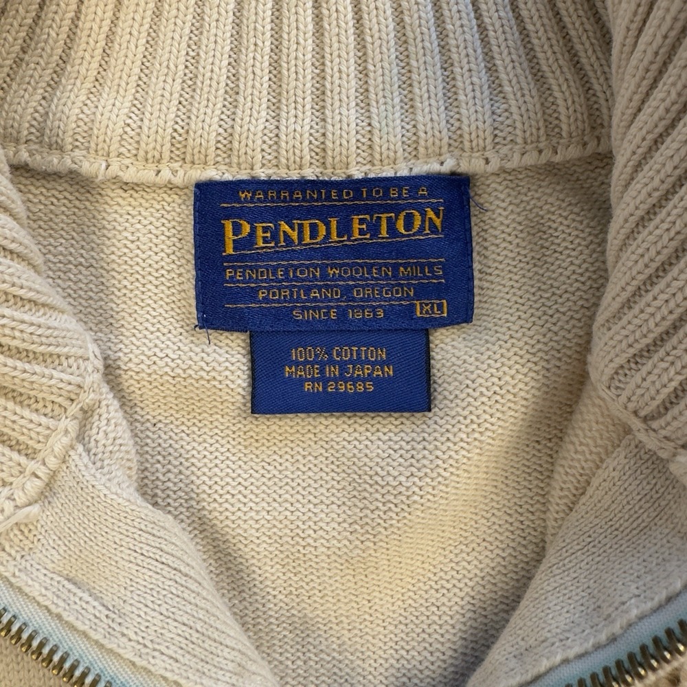 Pendleton Men's Quarter Zip Classic Knit Pullover Cotton Cream Ivory‎ Size Large - Picture 2 of 9